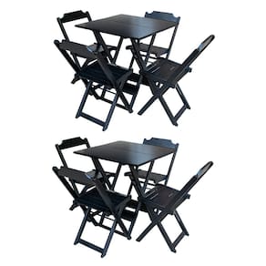 Kit 2 Conjuntos De Mesa Com 4 Cadeiras De Madeira Dobravel 70x70 Preto