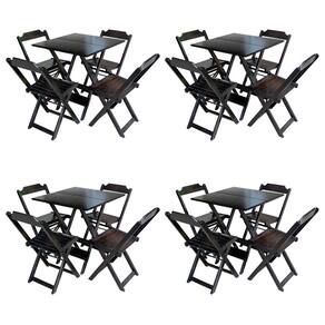 Kit 4 Conjuntos De Mesa Com 4 Cadeiras De Madeira Dobravel 70x70 Tabaco