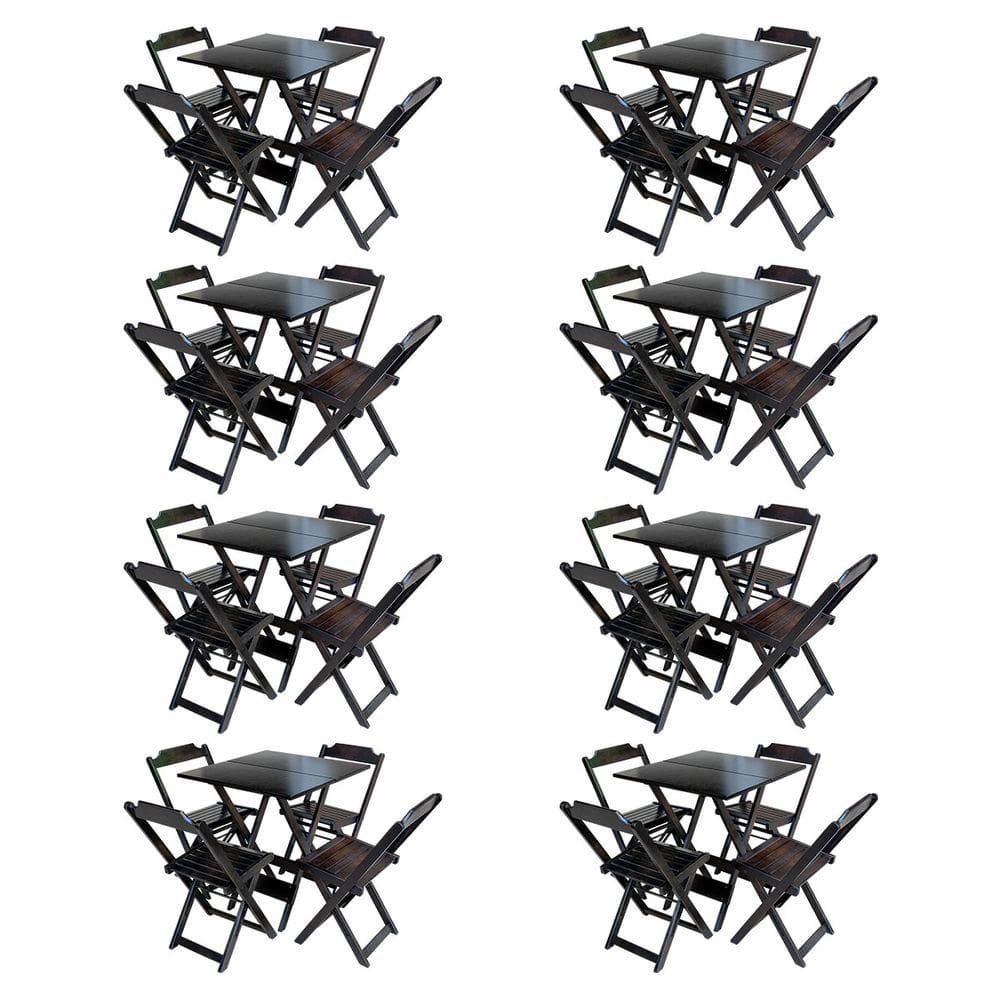 Kit 8 Conjuntos De Mesa Com 4 Cadeiras De Madeira Dobravel 70x70 Tabaco