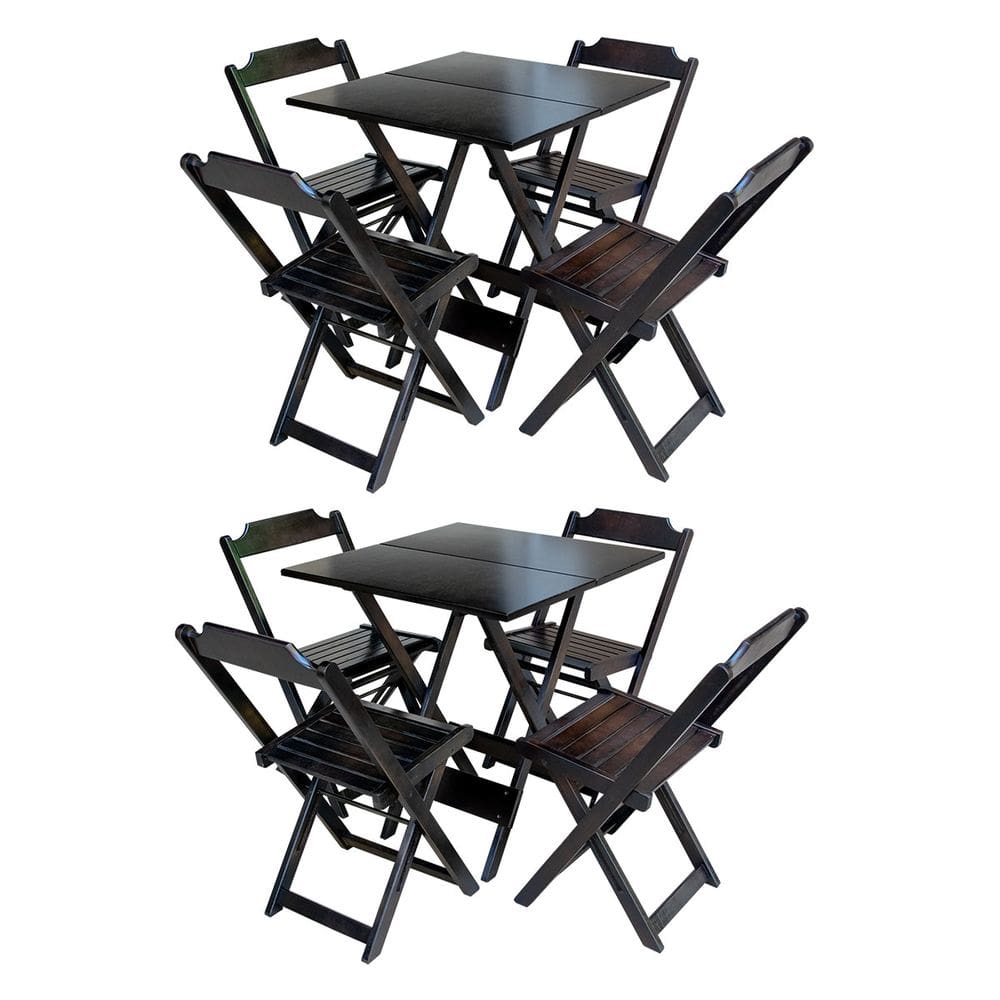 Kit 2 Conjuntos De Mesa Com 4 Cadeiras De Madeira Dobravel 70x70 Tabaco