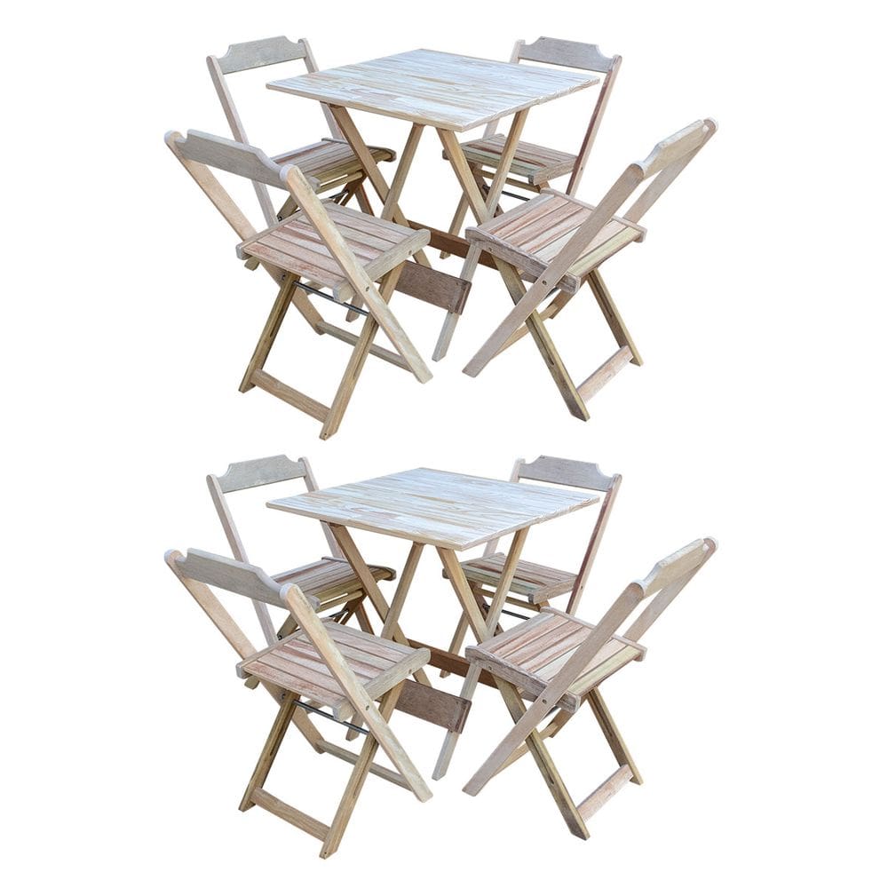 Kit 2 Conjuntos De Mesa Com 4 Cadeiras De Madeira Dobravel 70x70 Sem Pintura/Crua