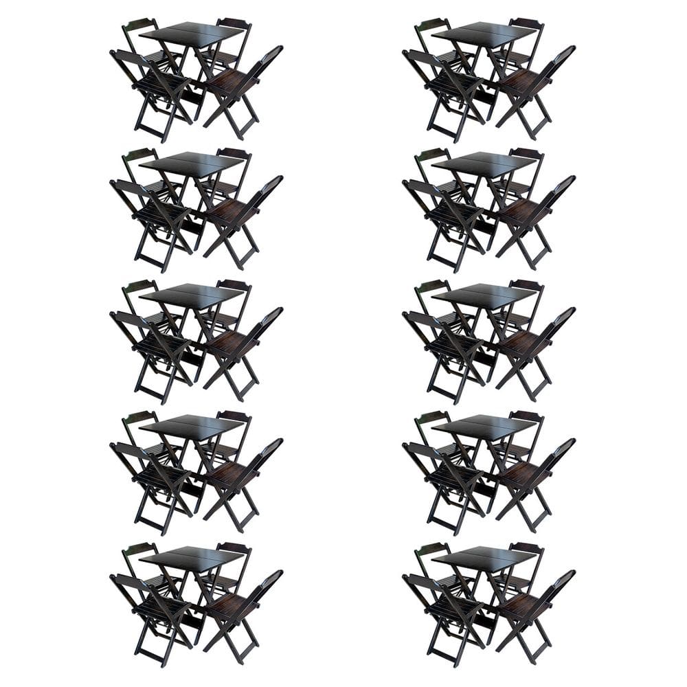 Kit 10 Jogos De Mesa Com 4 Cadeiras De Madeira Dobravel 70x70 Ideal Para Bar E Restaurante - Tabaco