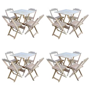 Kit 4 Conjuntos De Mesa Com 4 Cadeiras De Madeira Dobravel 70x70 Sem Pintura/Crua