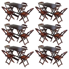 Kit 6 Jogos De Mesa Com 4 Cadeiras De Madeira Dobravel 120x70 Ideal Para Bar E Restaurante - Imbuia