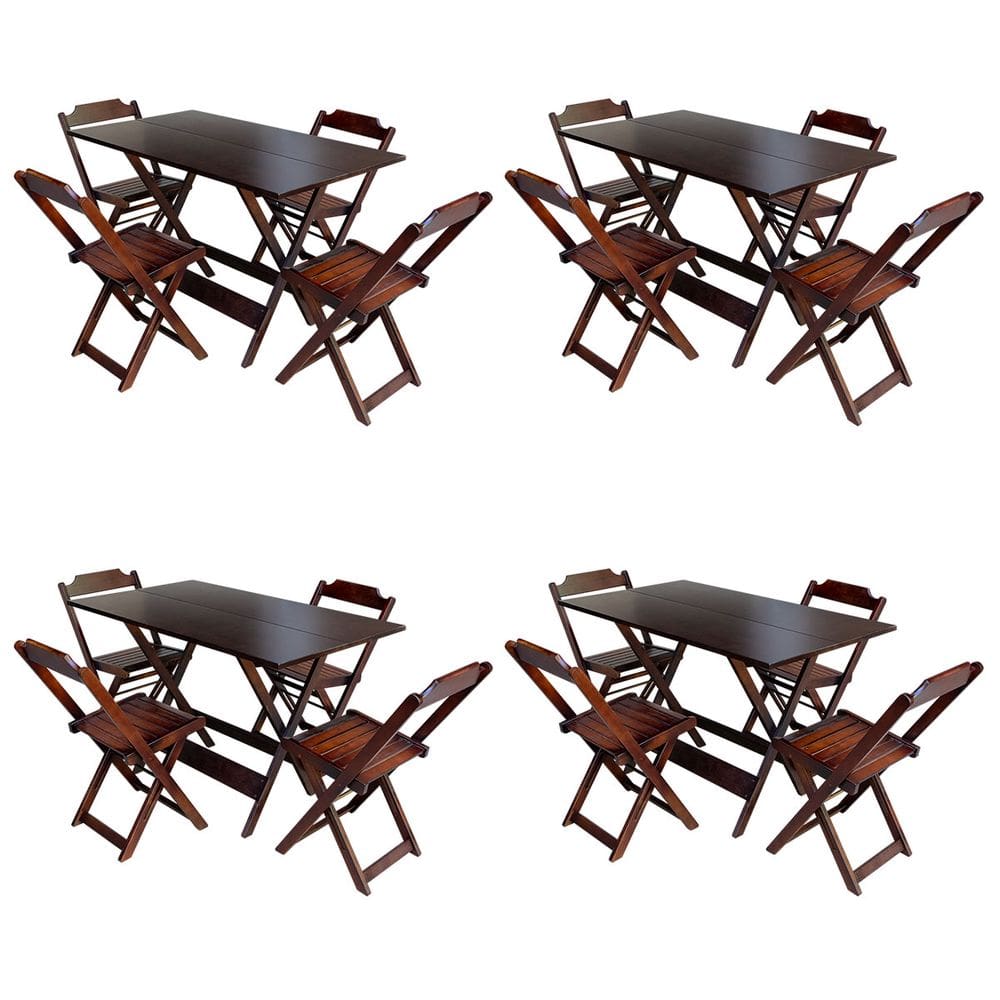 Kit 4 Jogos De Mesa Com 4 Cadeiras De Madeira Dobravel 120x70 Ideal Para Bar E Restaurante - Imbuia