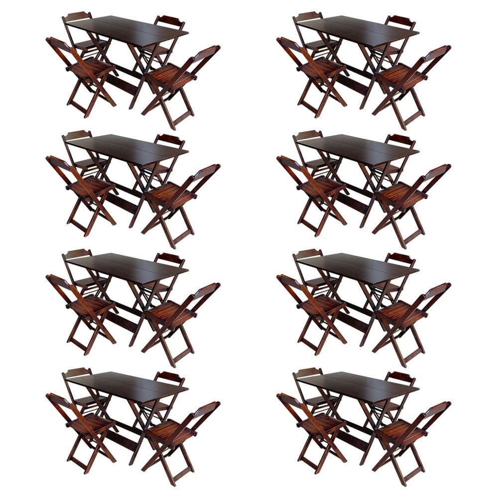 Kit 8 Conjuntos De Mesa Com 4 Cadeiras De Madeira Dobravel 120x70 Imbuia