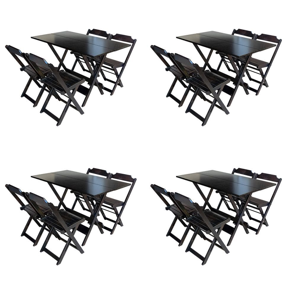 Kit 4 Jogos De Mesa Com 4 Cadeiras De Madeira Dobravel 120x70 Ideal Para Bar E Restaurante - Tabaco