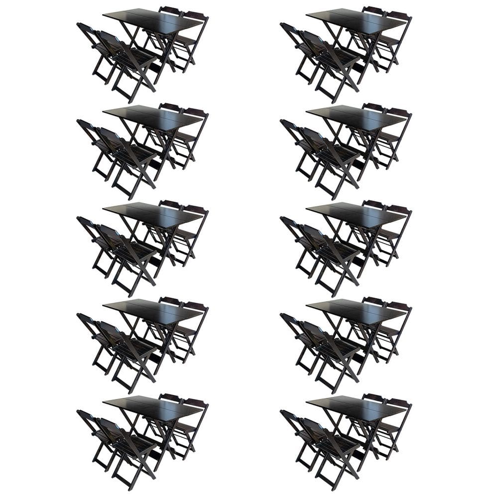 Kit 10 Jogos De Mesa Com 4 Cadeiras De Madeira Dobravel 120x70 Ideal Para Bar E Restaurante - Tabaco