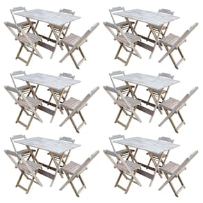 Kit 6 Conjuntos De Mesa Com 4 Cadeiras De Madeira Dobravel 120x70 Sem Pintura/Crua