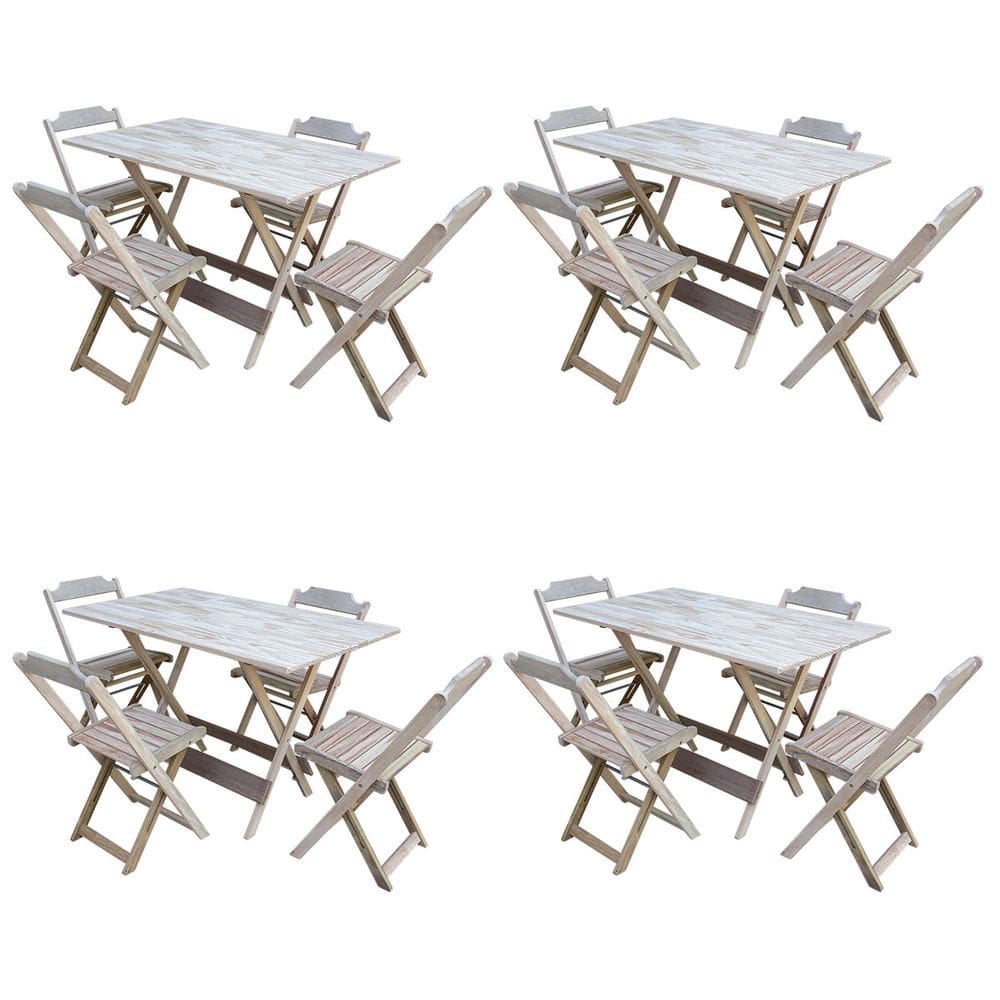 Kit 4 Conjuntos De Mesa Com 4 Cadeiras De Madeira Dobravel 120x70 Sem Pintura/Crua