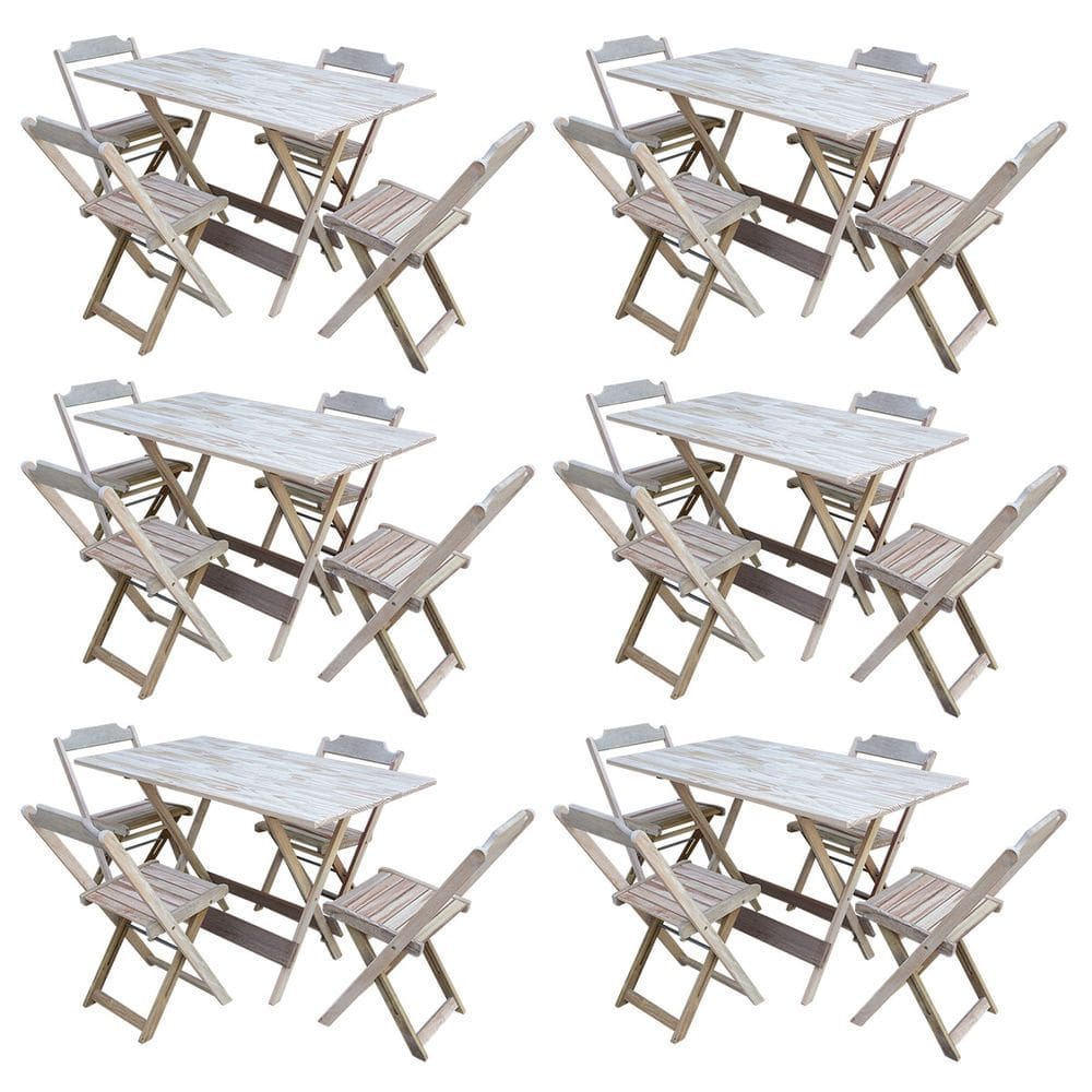 Kit 6 Jogos De Mesa Com 4 Cadeiras De Madeira Dobravel 120x70 Ideal Para Bar E Restaurante - Sem Pin