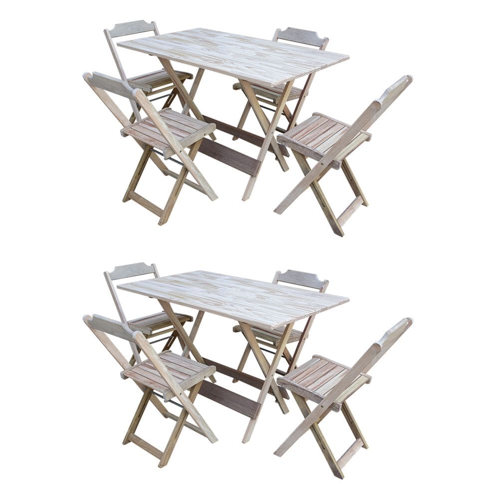 Kit 2 Conjuntos De Mesa Com 4 Cadeiras De Madeira Dobravel 120x70 Sem Pintura/Crua