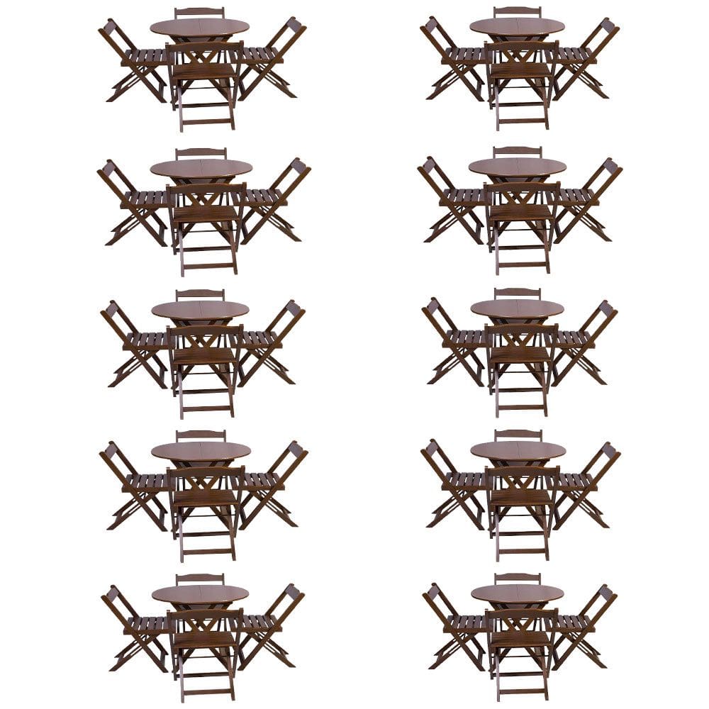Kit 10 Jogos De Mesa Dobravel Com 4 Cadeiras Tampo Redondo 70x70 Imbuia