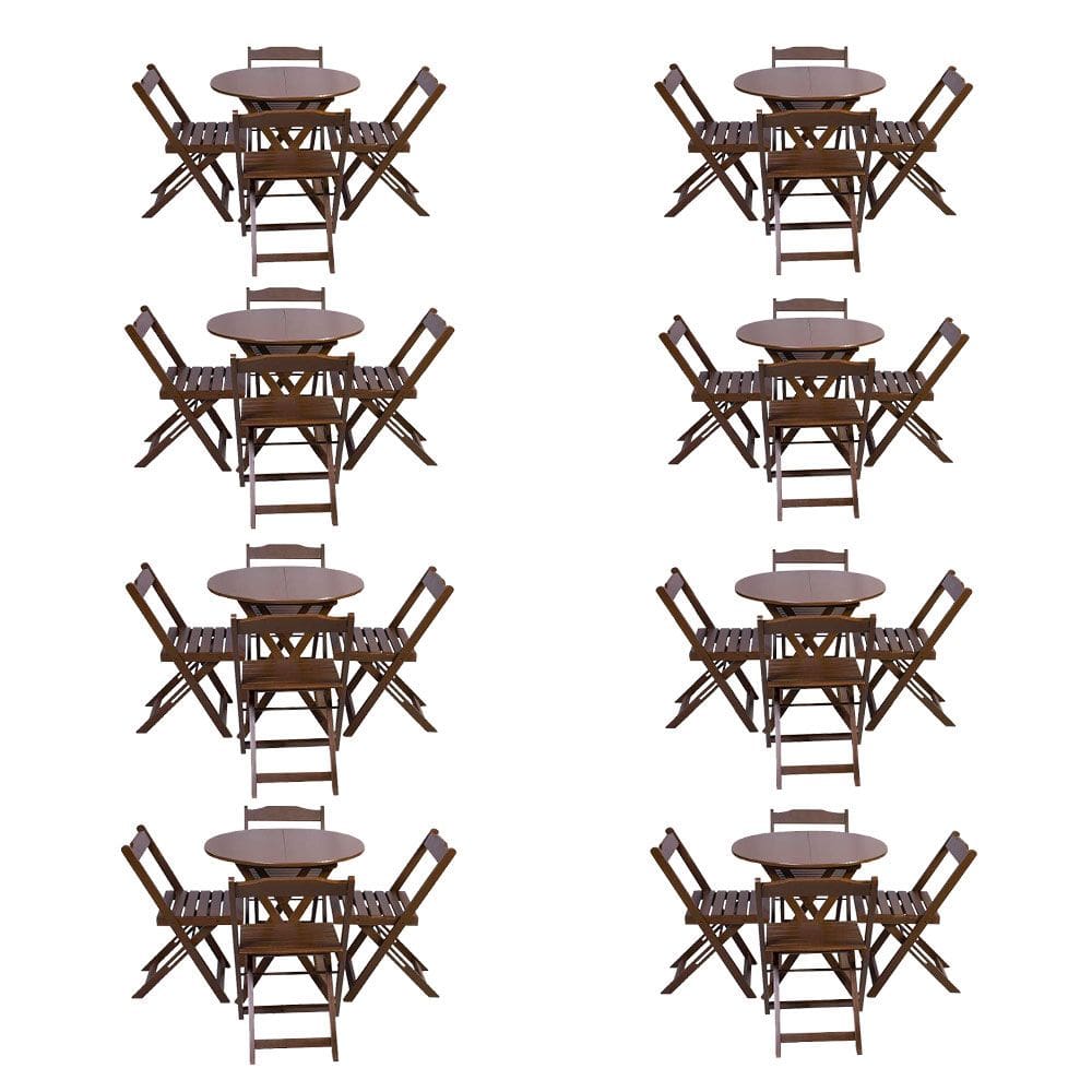 Kit 8 Jogos de Mesa Dobravel com 4 Cadeiras Tampo Redondo 70x70 Imbuia