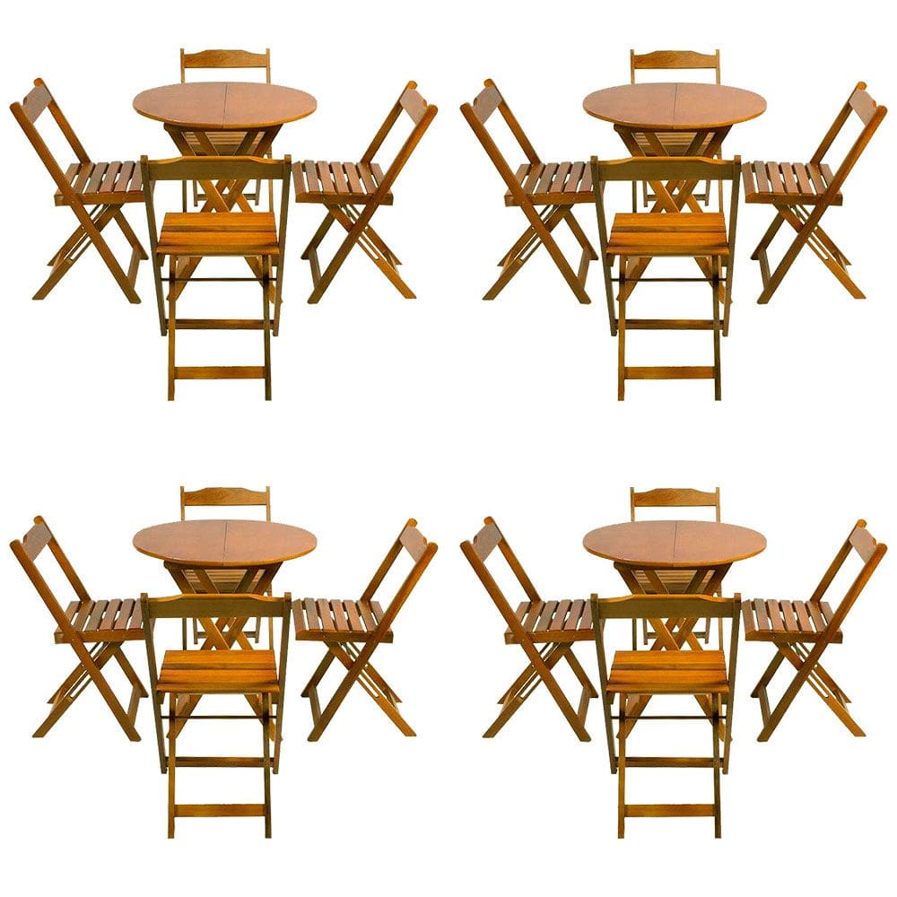 Kit 4 Jogos De Mesa Dobravel Com 4 Cadeiras Tampo Redondo 70x70 Caramelo