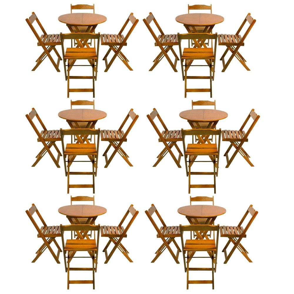 Kit 6 Jogos De Mesa Dobravel Com 4 Cadeiras Tampo Redondo 70x70 Caramelo