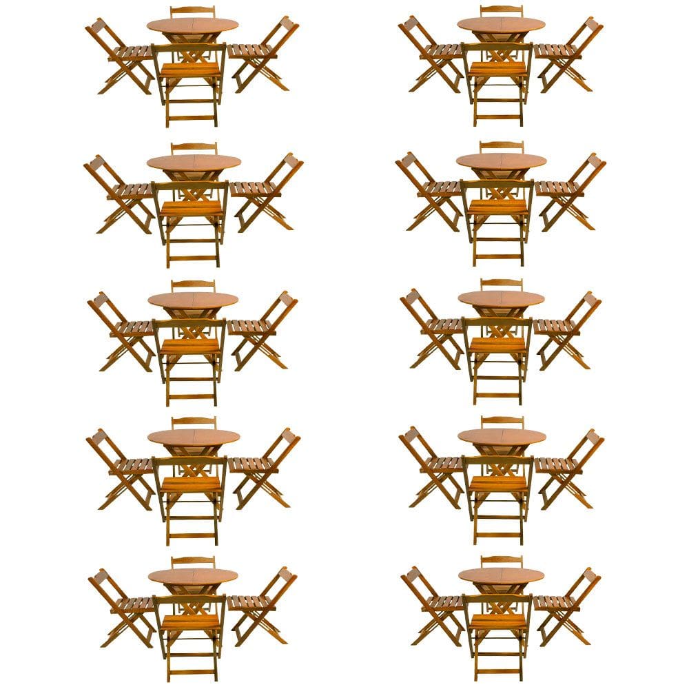 Kit 10 Jogos De Mesa Dobravel Com 4 Cadeiras Tampo Redondo 70x70 Caramelo