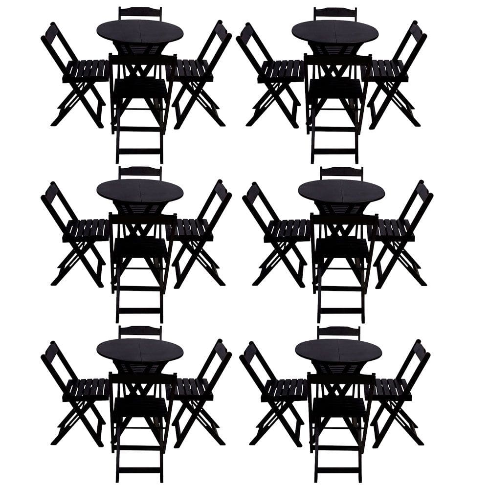 Kit 6 Jogos De Mesa Dobravel Com 4 Cadeiras Tampo Redondo 70x70 Preto