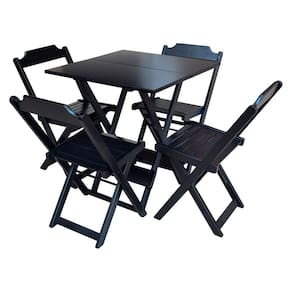 Conjunto De Mesa Com 4 Cadeiras De Madeira Dobravel 60x60 Ideal Para Bar E Restaurante - Preto