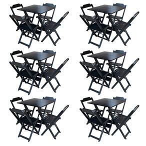 Kit 6 Jogos De Mesa Com 4 Cadeiras De Madeira Dobravel 60x60 Ideal Para Bar E Restaurante - Preto