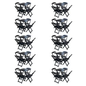 Kit 10 Jogos De Mesa Com 4 Cadeiras De Madeira Dobravel 60x60 Ideal Para Bar E Restaurante - Preto