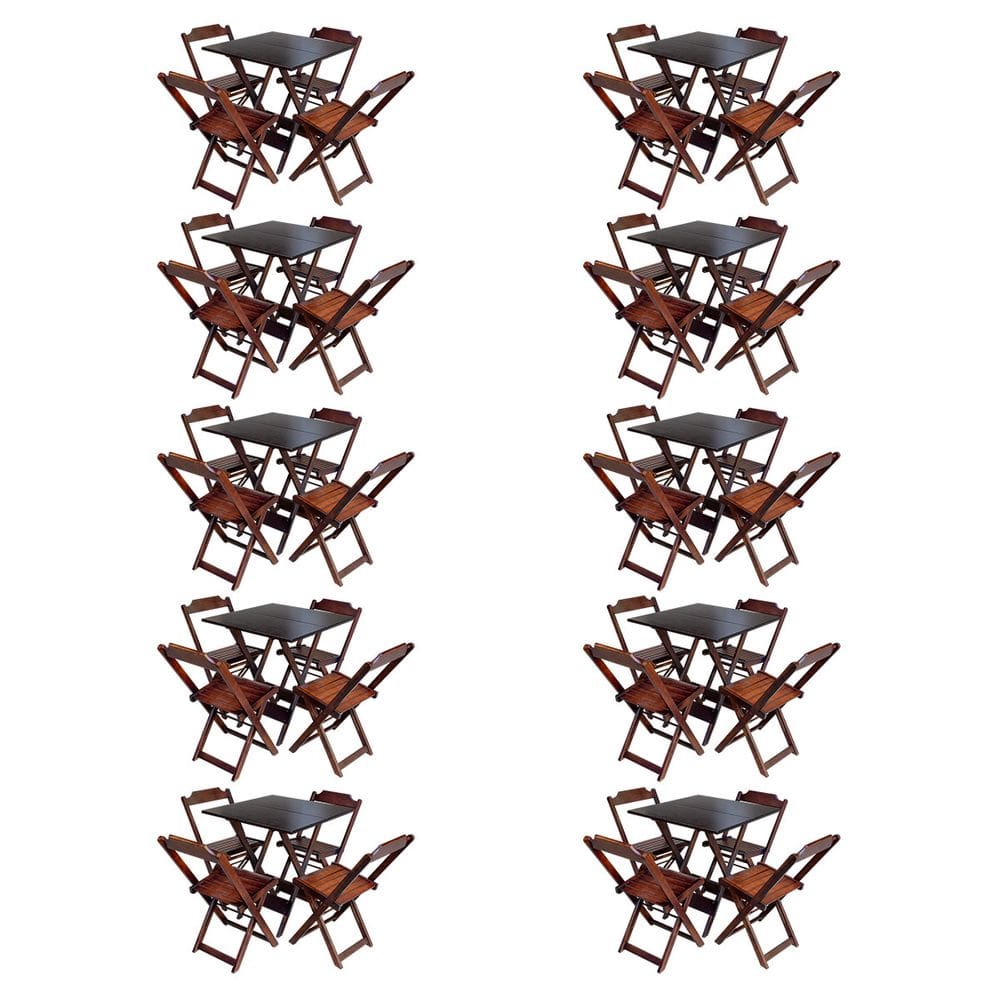 Kit 10 Jogos De Mesa Com 4 Cadeiras De Madeira Dobravel 60x60 Ideal Para Bar E Restaurante - Imbuia