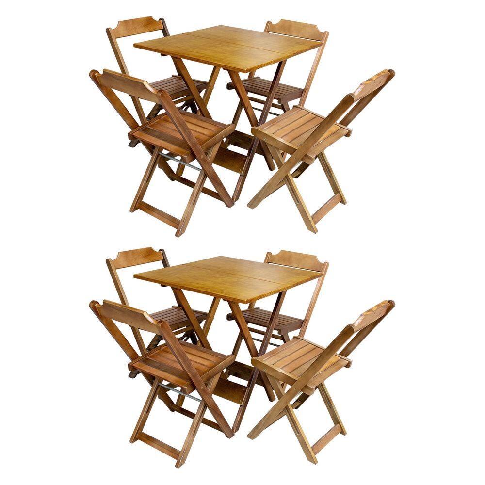 Kit 2 Jogos De Mesa Com 4 Cadeiras De Madeira Dobravel 60x60 Ideal Para Bar E Restaurante - Caramelo