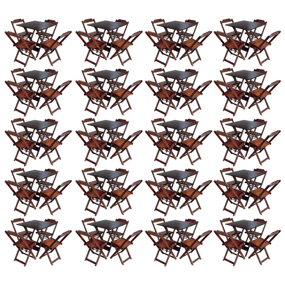 Kit 20 Jogos De Mesa Com 4 Cadeiras De Madeira Dobravel 60x60 Ideal Para Bar E Restaurante - Imbuia