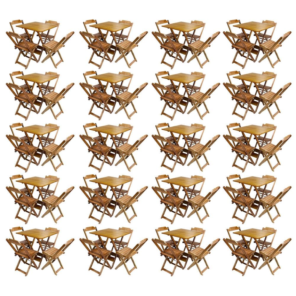 Kit 20 Jogos De Mesa Com 4 Cadeiras De Madeira Dobravel 60x60 Ideal Para Bar E Restaurante - Caramelo