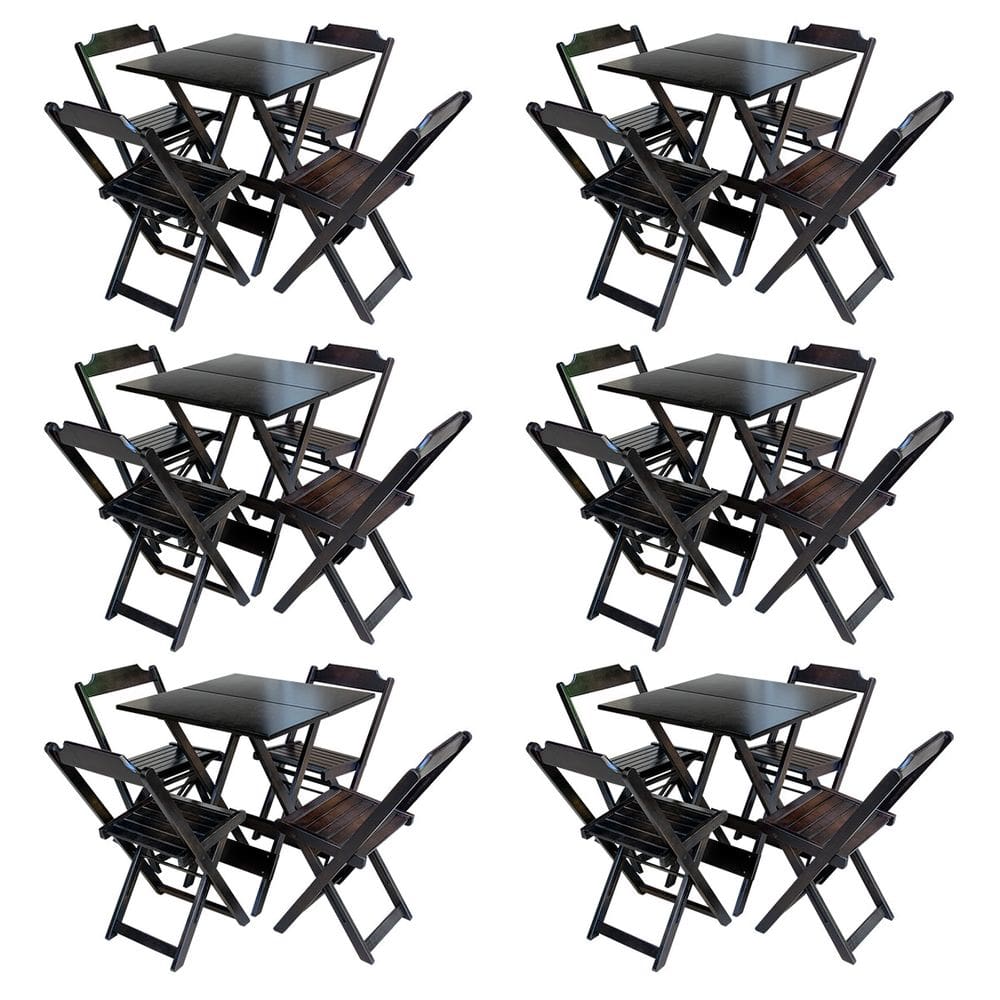 Kit 6 Jogos de Mesa com 4 Cadeiras de Madeira Dobravel 60x60 Ideal para Bar e Restaurante - Tabaco