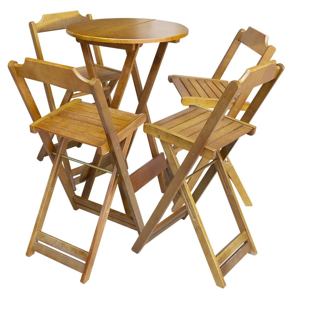 Jogo de Mesa Bistrô de Madeira com 4 Cadeiras Dobravel Ideal para Bar e Restaurante Caramelo