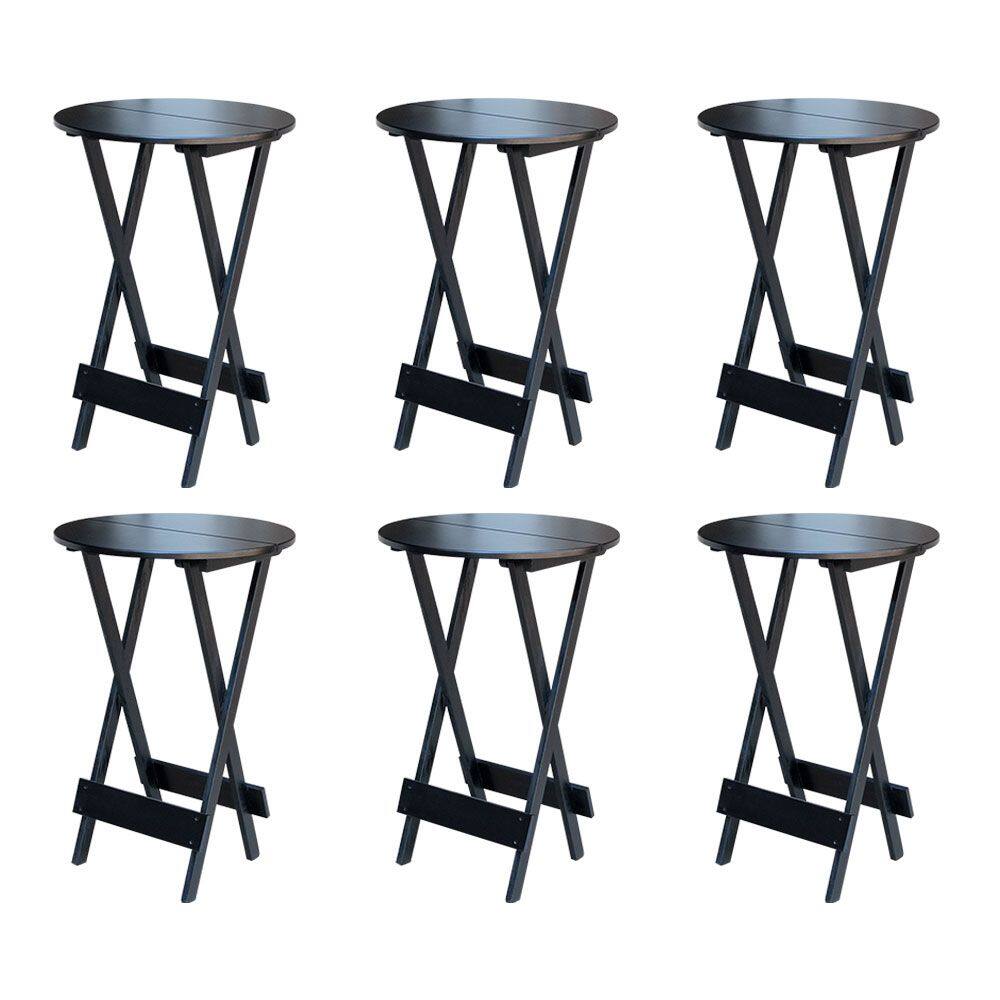Kit 6 Mesas de Madeira Bistrô Dobravel Ideal para Bar e Restaurante Preto
