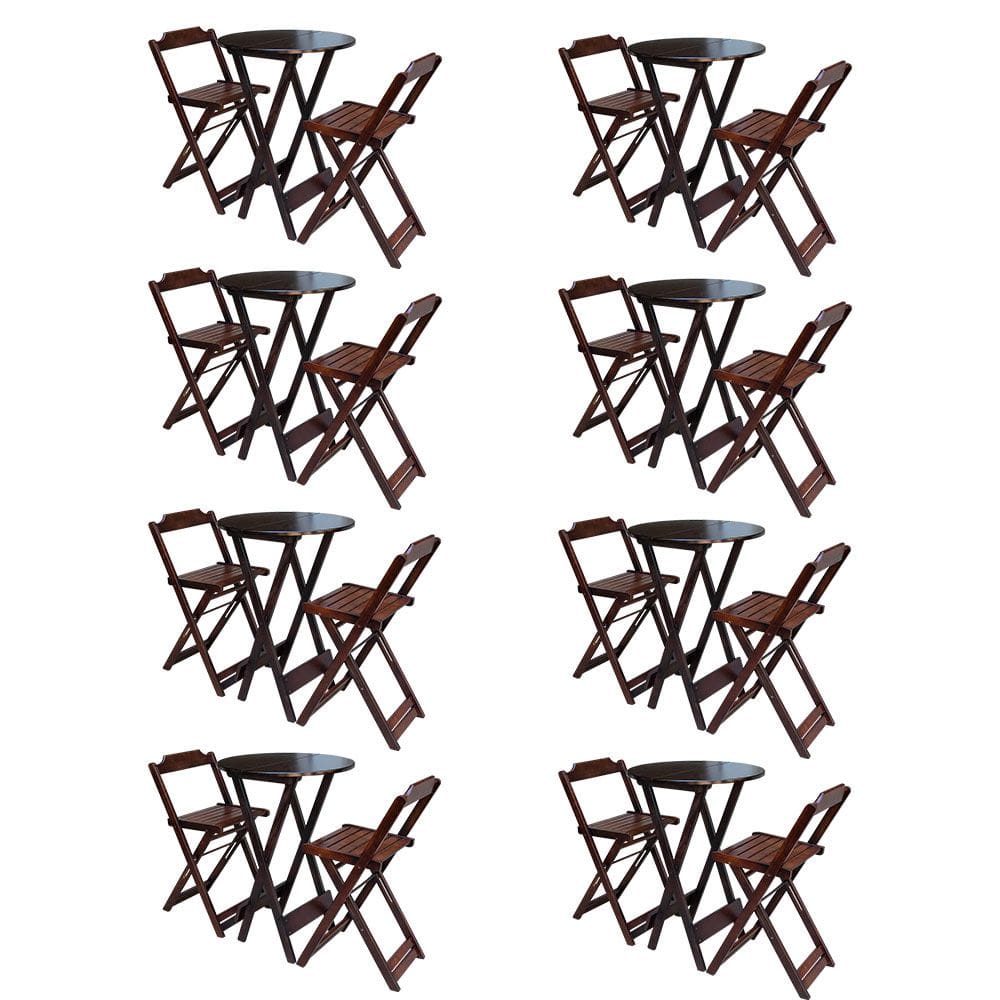 Kit 8 Jogos De Mesa Bistrô De Madeira Com 2 Cadeiras Dobravel Ideal Para Bar E Restaurante Imbuia