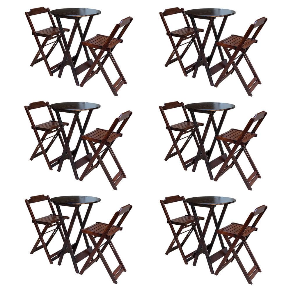Kit 6 Jogos De Mesa Bistrô De Madeira Com 2 Cadeiras Dobravel Ideal Para Bar E Restaurante Imbuia