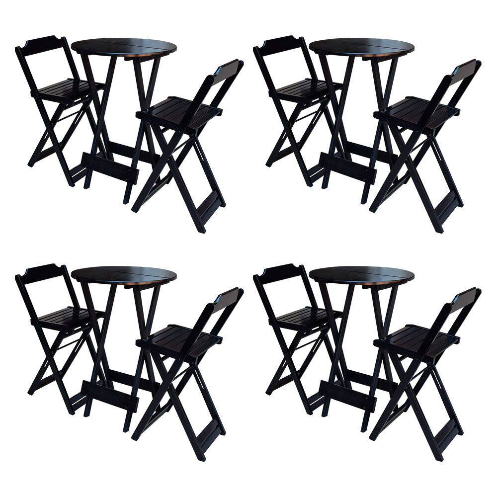 Kit 4 Jogos De Mesa Bistrô De Madeira Com 2 Cadeiras Dobravel Ideal Para Bar E Restaurante Tabaco