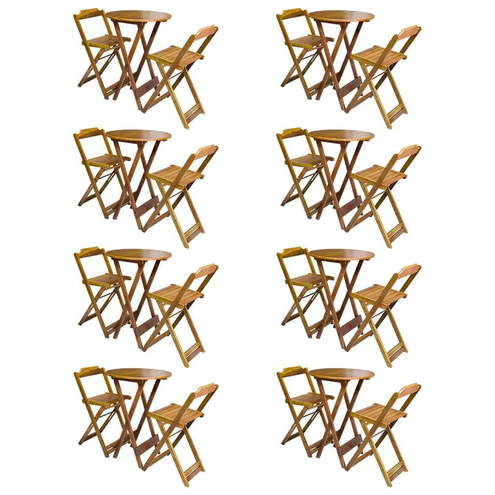 Kit 8 Jogos De Mesa Bistrô De Madeira Com 2 Cadeiras Dobravel Ideal Para Bar E Restaurante Caramelo