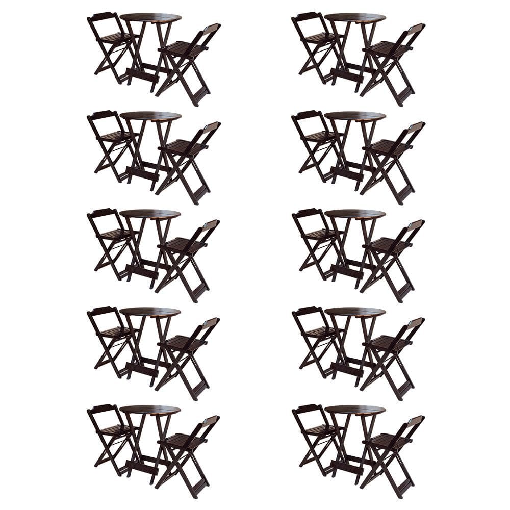 Kit 10 Jogos De Mesa Bistrô De Madeira Com 2 Cadeiras Dobravel Ideal Para Bar E Restaurante Tabaco