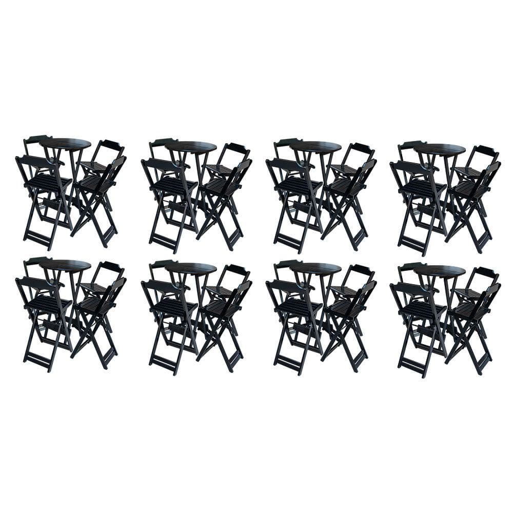 Kit 8 Jogos de Mesa Bistrô de Madeira com 4 Cadeiras Dobravel Ideal para Bar e Restaurante Preto