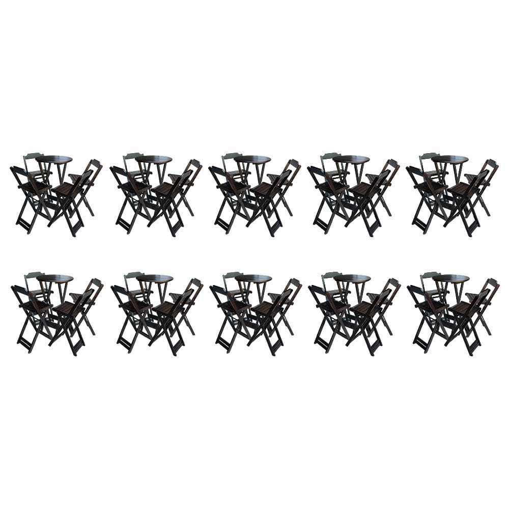 Kit 10 Jogos de Mesa Bistrô de Madeira com 4 Cadeiras Dobravel Ideal para Bar e Restaurante Tabaco