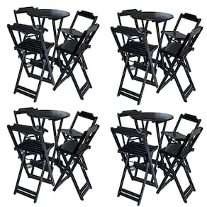 Kit 4 Jogos De Mesa Bistrô De Madeira Com 4 Cadeiras Dobravel Ideal Para Bar E Restaurante Preto