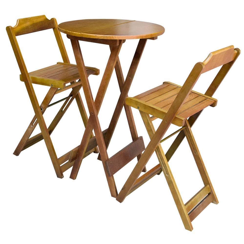Conjunto de Mesa Bistrô de Madeira com 2 Cadeiras Dobravel Ideal para Bar e Restaurante Castanho