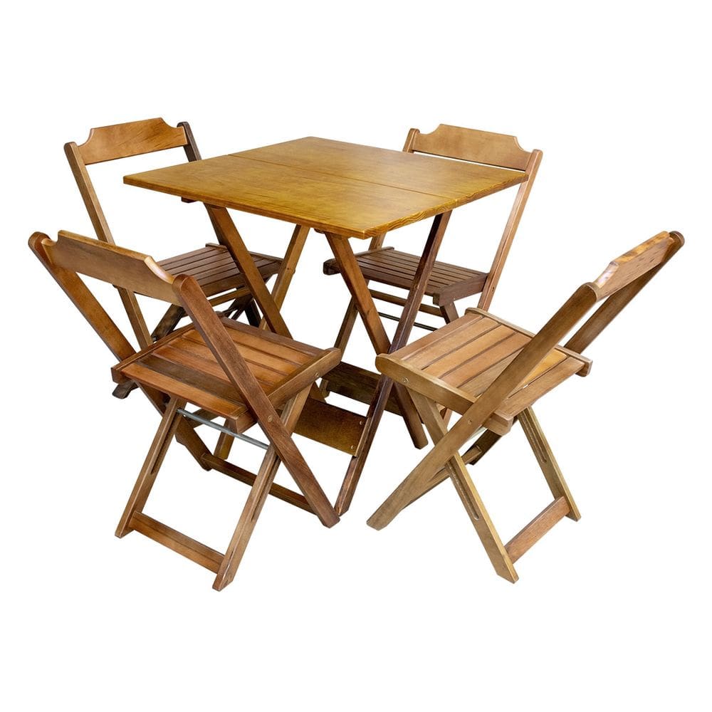 Conjunto de Mesa com 4 Cadeiras de Madeira Dobravel 60x60 Ideal para Bar e Restaurante - Castanho