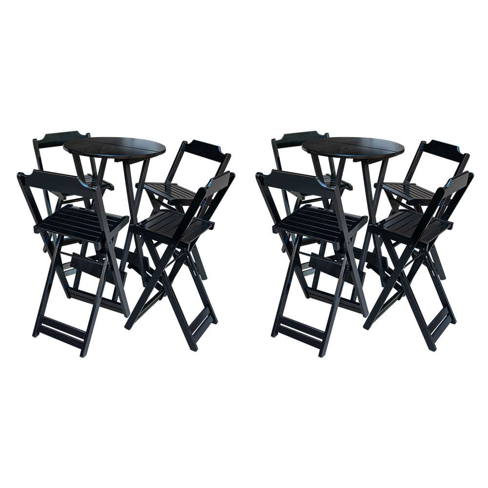 Kit 2 Jogos De Mesa Bistrô De Madeira Com 4 Cadeiras Dobravel Ideal Para Bar E Restaurante Preto