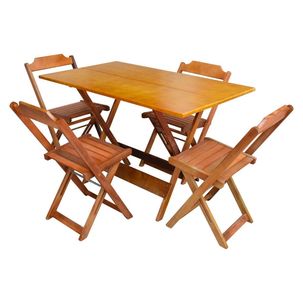 Conjunto de Mesa com 4 Cadeiras de Madeira Dobravel 120x70 Castanho