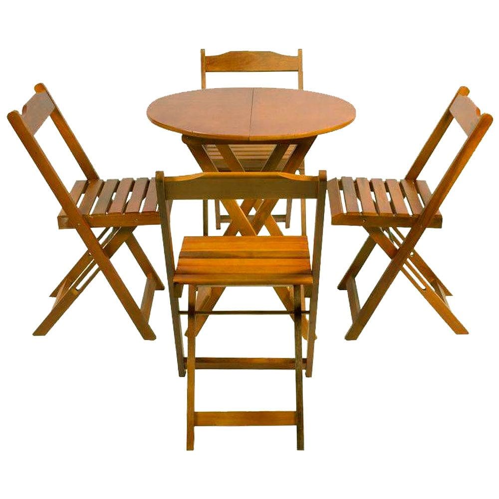 Conjunto de Mesa Dobravel com 4 Cadeiras Tampo Redondo 70x70 Castanho