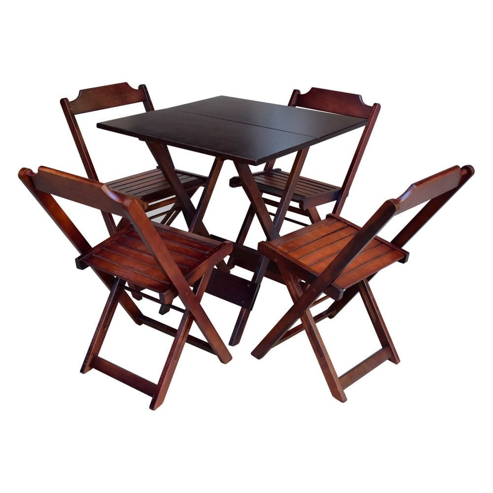 Jogo de Mesa Dobrável 70x70 com 4 Cadeiras de Madeira Ideal para Bar e Restaurante Castanho Escuro