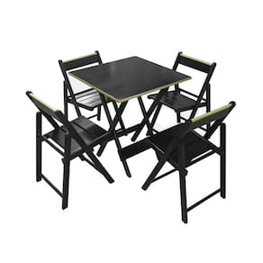 Conjunto Mesa Dobravel 70x70 em Madeira Robusta com 4 Cadeiras Top Black