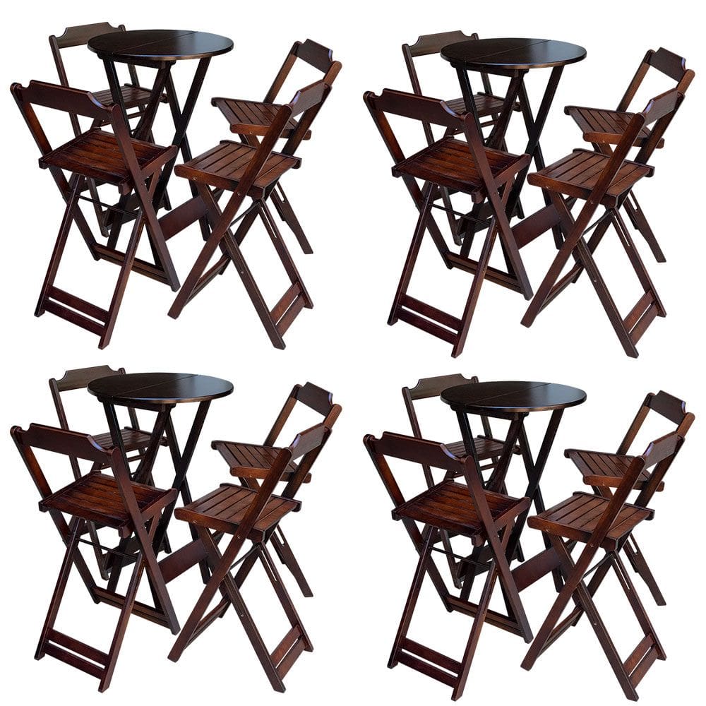 Kit 4 Jogos De Mesa Bistrô De Madeira Com 4 Cadeiras Dobravel Ideal Para Bar E Restaurante Imbuia