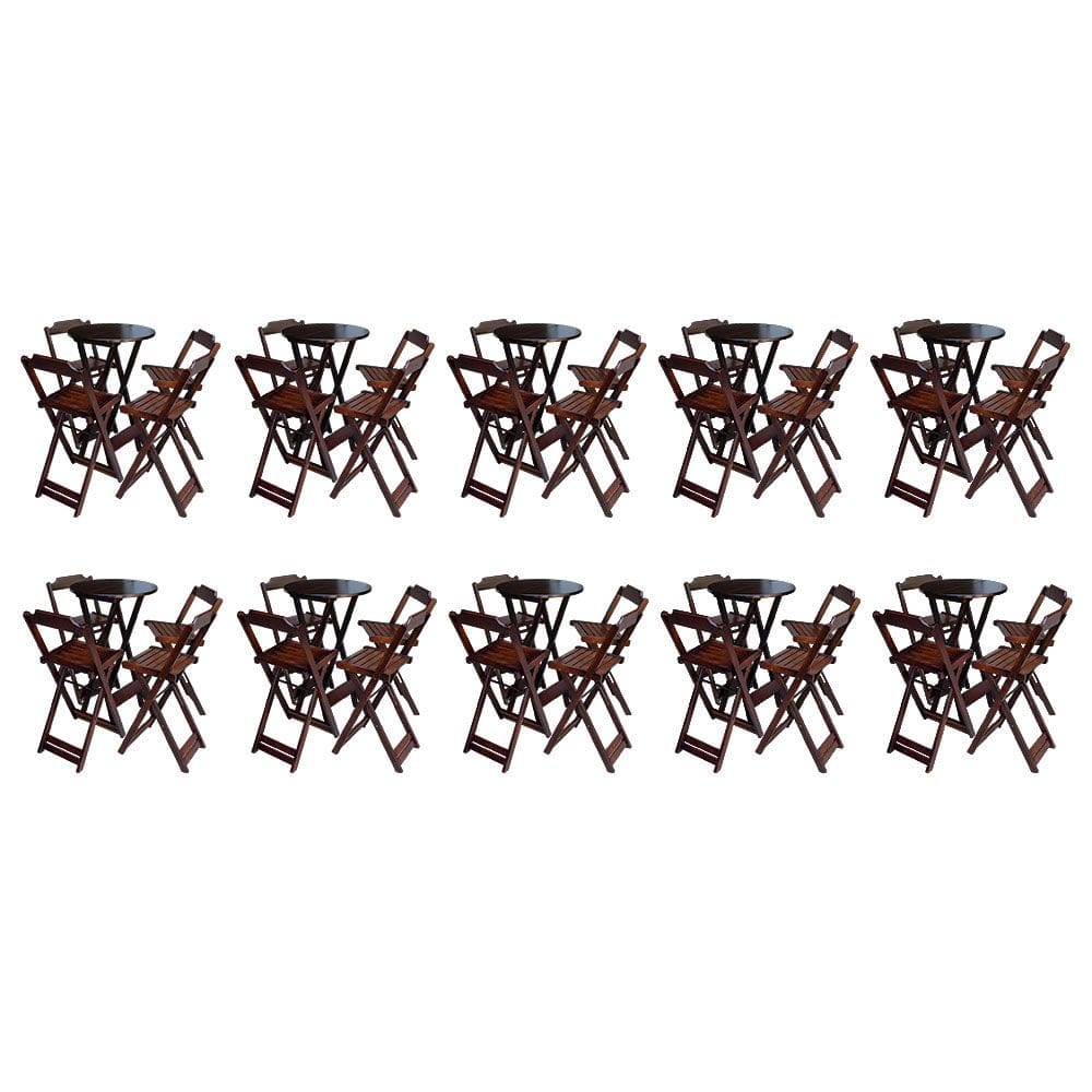 Kit 10 Jogos De Mesa Bistrô De Madeira Com 4 Cadeiras Dobravel Ideal Para Bar E Restaurante Imbuia