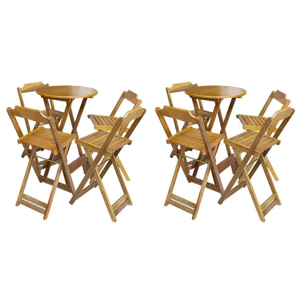 Kit 2 Jogos De Mesa Bistrô De Madeira Com 4 Cadeiras Dobravel Ideal Para Bar E Restaurante Castanho